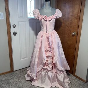 Vintage Gunne Sax Satiny Southern Belle Princess Ruffle Trim Dress- 9